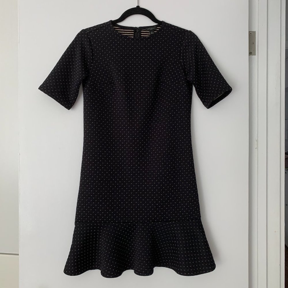 Ann Taylor Petite Diamond Jacquard Ruffled Edge Dress - Black/Golden Tan - 00P